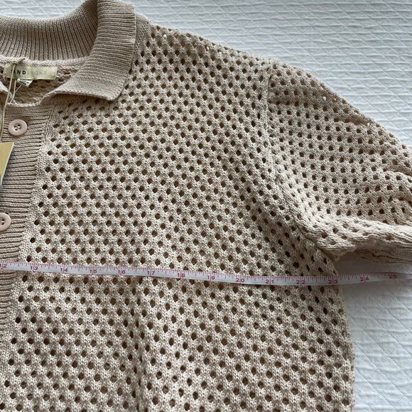 Sandstone Mens L Beige Knit Button Down Knit Polo Retro 70s Resort Quiet Luxury - Picture 7 of 10